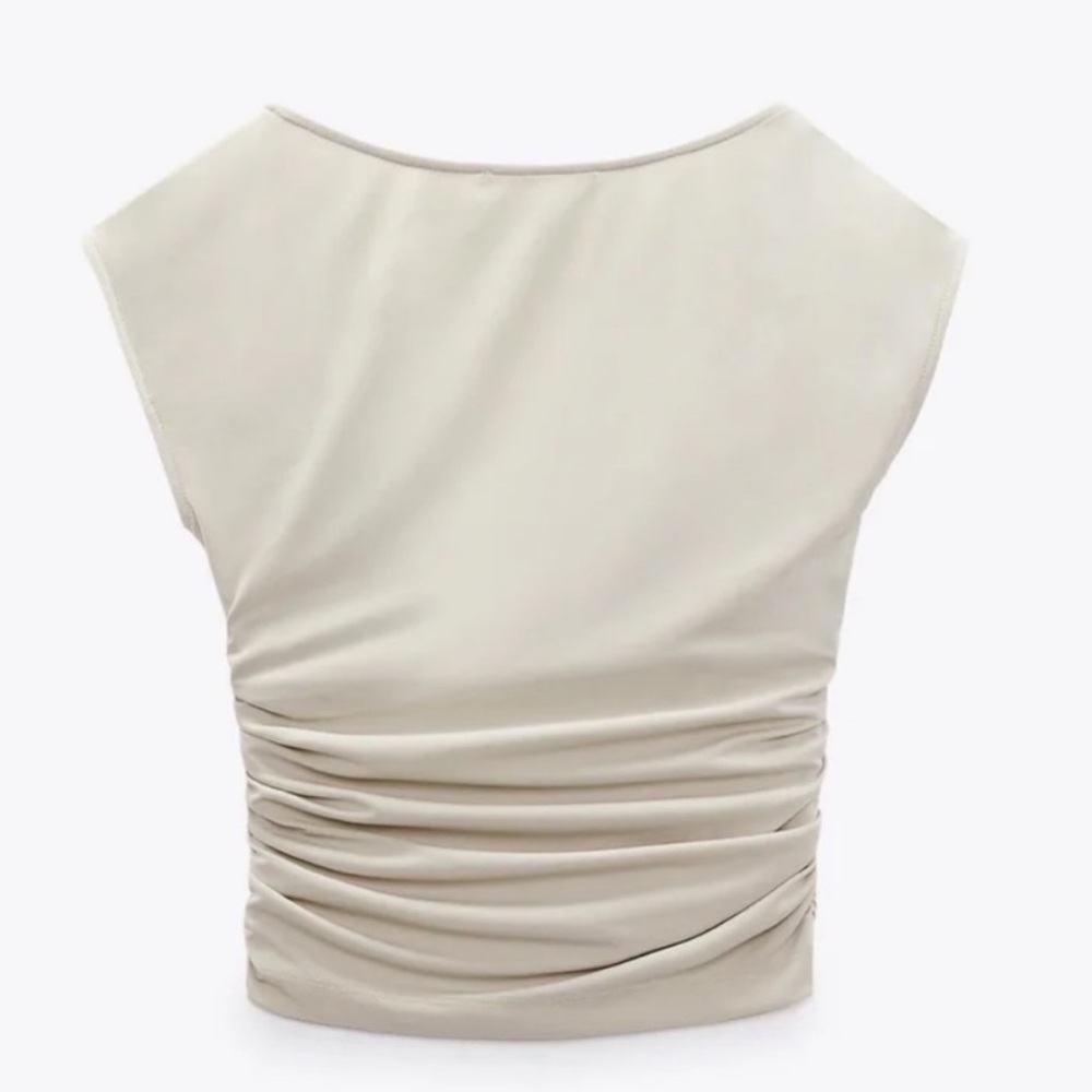 Zara Stretch Ivory Sleeveless Drape Casual Stylish Top L - Picture 10 of 16